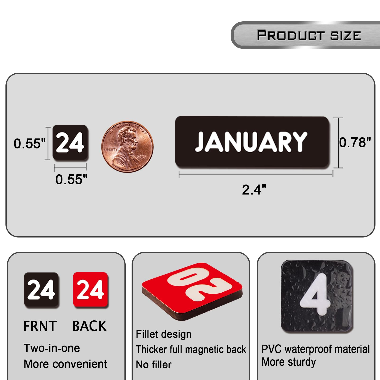 Double-Sided Magnetic Numbers and Months for Dry Erase Calendar Whiteboard, Calendar Magnets for Magnetic Whiteboard and Refrigerator Calendar(0.55”x0.55”)