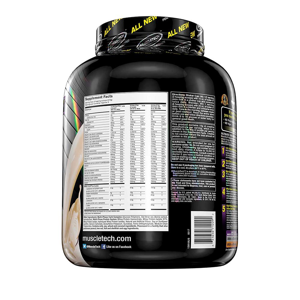 Mass Gainer Powder | MuscleTech Mass-Tech Extreme 2000 | Whey Protein Muscle Builder for Men & Women |Creatine Monohydrate + Carbs | Max-Protein for Weight Gain | Vanilla, 7 lb