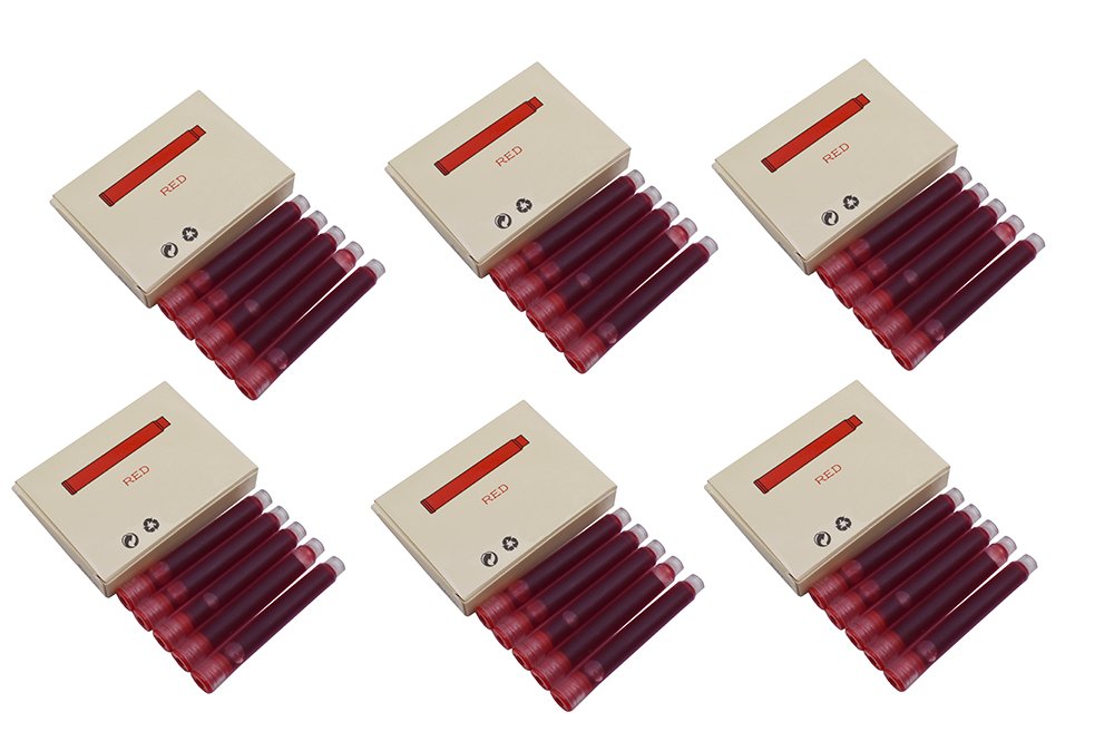 30 PCS Jinhao Fountain Pen Red Ink Cartridges,International Standard Size,Disposable and Generic Ink Refill Cartridges