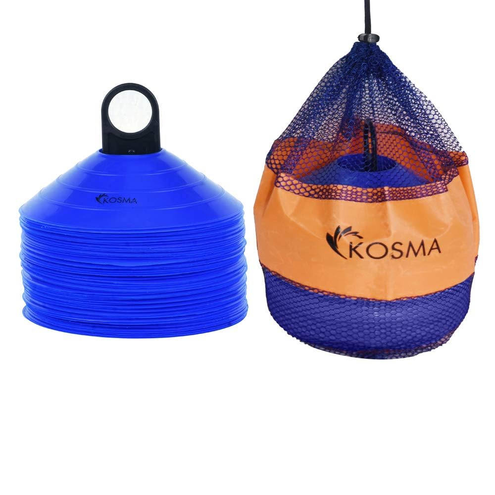 Kosma Pack of 50 Multi Sports Training Space Marker Cone Set with Carry Stand | Agility Training Cones - Colour: Blue, 19 cm (KG-26385)