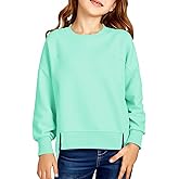 Haloumoning Girls Casual Crewneck Sweatshirt Kids Long Sleeve Side Slit Oversized Pullover Tops 5-14Y