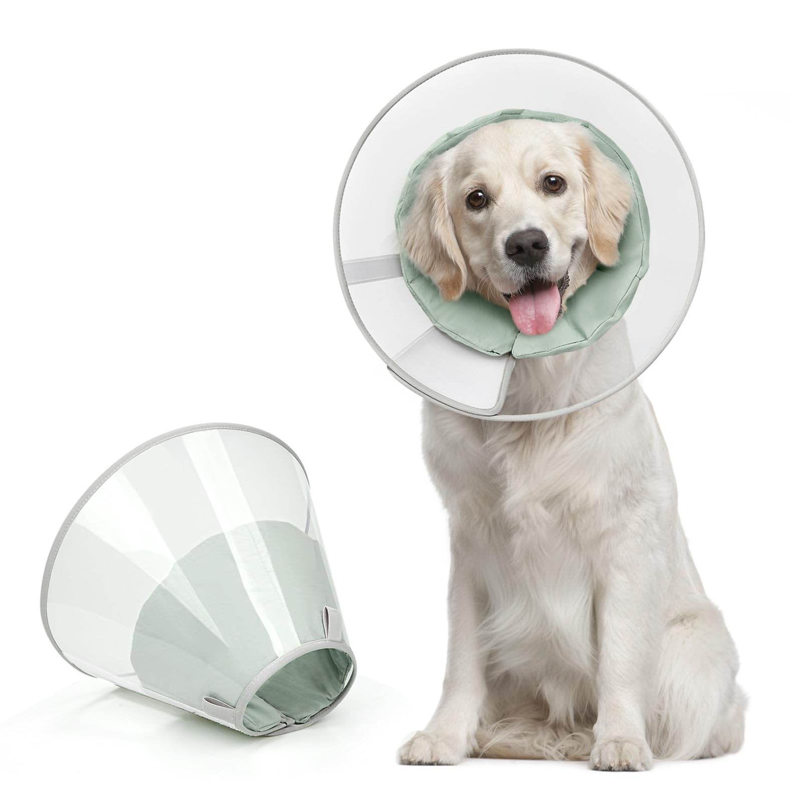 Photo 1 of Supet Upgraded Dog Cone with Soft Liner, 20% Lighter Plastic Elizabeth Collar After Surgery to Stop Licking, for Spay Neuter Skin Problems Recovery, for Small Medium Active Large Dogs(Green,L)