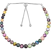 OdrillionGems Natural Black Ethiopian Opal Gemstone Bolo Bracelet, Healing Crystals Opal Beads, Rhodium Plated Adjustable Slider Chain, October Birthstone, Women Jewelry, Christmas Gift, 10inch