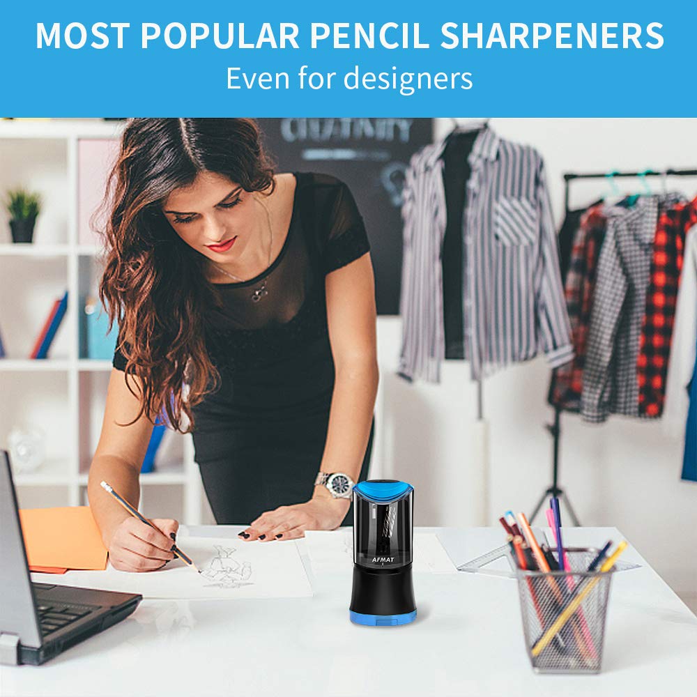 AFMAT Artist Pencil Sharpener for 6-9.6mm Large Art Pencils - Long Point, Charcoal, Rechargeable - Blue