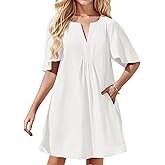Kedera Womens Flutter Short Sleeve Mini Dress Casual V Neck Loose Flowy Summer Shift Dresses