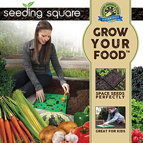 Seeding Square - Patented Seed and Seedling Spacer Tool for Bigger Harvests, Organized Plants & Fewer Weeds – Color-Coded Gardening Template with Dibber, Seed Spoon, Ruler & Planting Guide