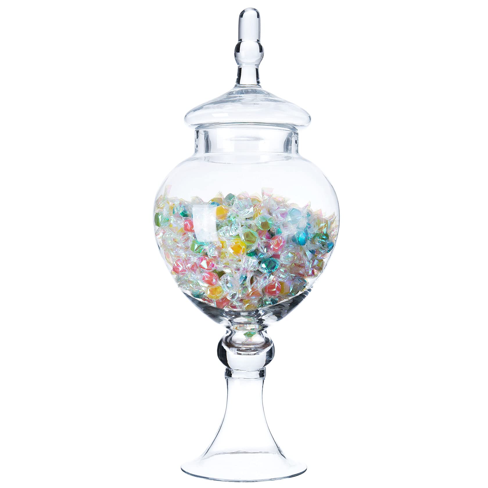 Photo 1 of Diamond Star Glass Apothecary Jars with Lids for Candy Buffet - Large Apothecary Jars for Bathroom, Candy Bar, Kitchen, (Height: 16.5" Body: 6.5)