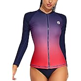 ATTRACO Women's Long Sleeve Rash Guard UV Sun Protection Zipper Gradient Swimsuit Top