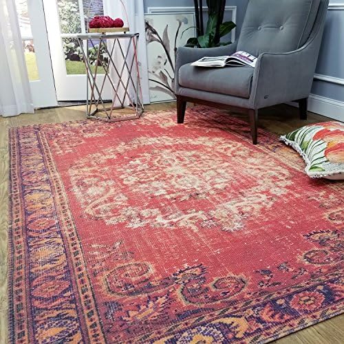 Maxy Home Valencia Premium 5x8 (5’3" x 7’7”) Shed Free Easy Care Stain Fade Resistant Contemporary Red Medallion Traditional Vintage Bohemian Bedroom, Living room, Kitchen Area Rug