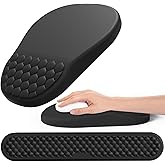 Hasinart Ergonomic Mouse Pad and Keyboard Wrist Rest with Massage Design, Space-Saving Mouse Pad Wrist Support, Memory Foam Wrist Rest with Non-Slip PU Base for Computer Desk, Black