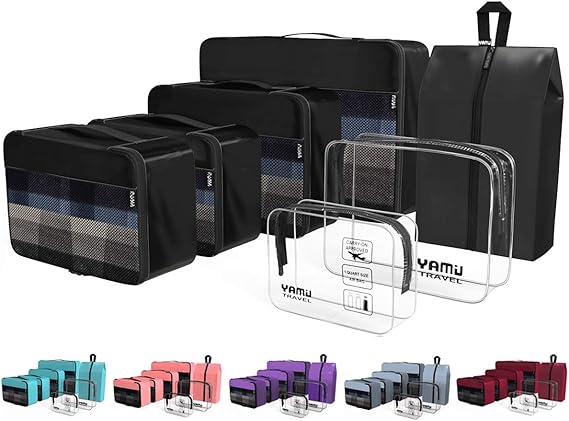 YAMIU Packing Cubes 7-Pcs Travel Organizer Accessories with Shoe Bag and 2 Toiletry Bags(Black) best packing cubes