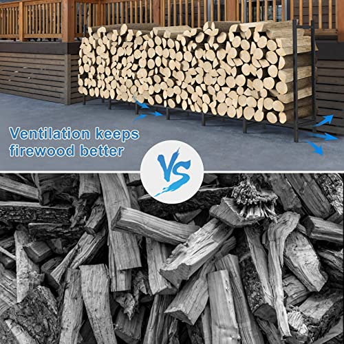 8ft Firewood Rack Outdoor with Cover Combo Set