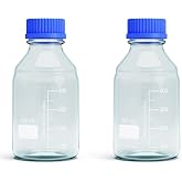 MorexLab 500ML Storage Glass Bottles &ndash; 2pcs Round Media Storage Bottle &ndash; Borosilicate Glass Bottles &ndash; Safe Probe Storage Glass Storage Bottles with GL45 Blue Screw Cap (500ml - 2pcs)