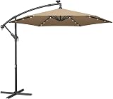 SONGMICS Cantilever Garden Parasol Umbrella 3m with LED Lights Taupe