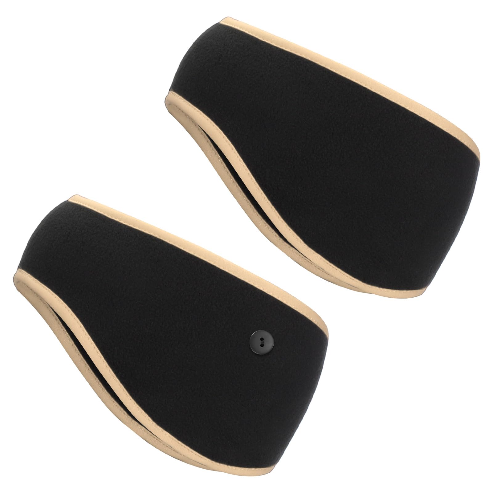 PATIKIL Ear Warmer Headband, 2 Pack Polar Fleece Ear Warmer Winter Stretchy Running Sweatband Outdoor Essential for Jogging Walking Skiing, Black with Khaki