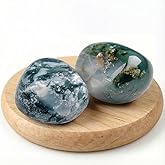 SigMntun Polished Moss Agate Crystal Stones - 2 Pieces of 1.2-Inch Super Large Handpicked Natural Tumbled Gemstones for Reiki, Chakra Healing, and Home Decor