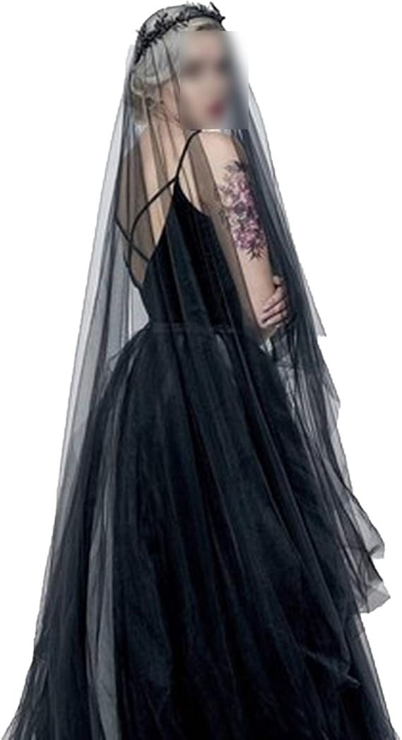 happyBoutique Black Wedding Veil, 3 m, One Layer, Long Veil, Head Veil Wedding Accessories