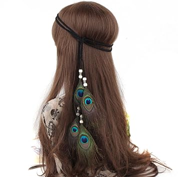 Amazon Com Sumddy Indian Peacock Feather Headdress Headband
