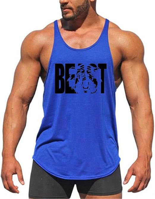 YeeHoo Men's Print Beast YBack Cotton Gym Stringer Vest Tank Top