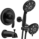 WRISIN Black Shower Faucet Set with Tub Spout (Valve Included), Black Shower Head and Handle Set with Handheld