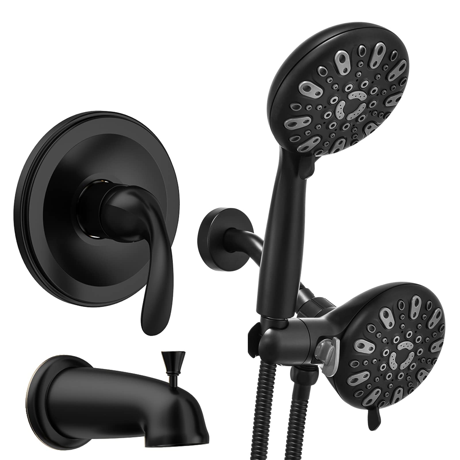 Photo 1 of WRISIN Black Shower Faucet Set with Tub Spout (Valve Included), Black Shower Head and Handle Set with Handheld