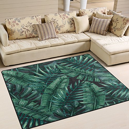 ALAZA Watercolor Tropical Palm Tree Leaves Area Rug Rugs for Living