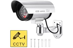 ONEVER Dummy Security Camera, Fake CCTV Surveillance System Simulated Camera with Realistic 1 Red Flashing Lights and Warning Sticker Dome Camera for Indoor Outdoor