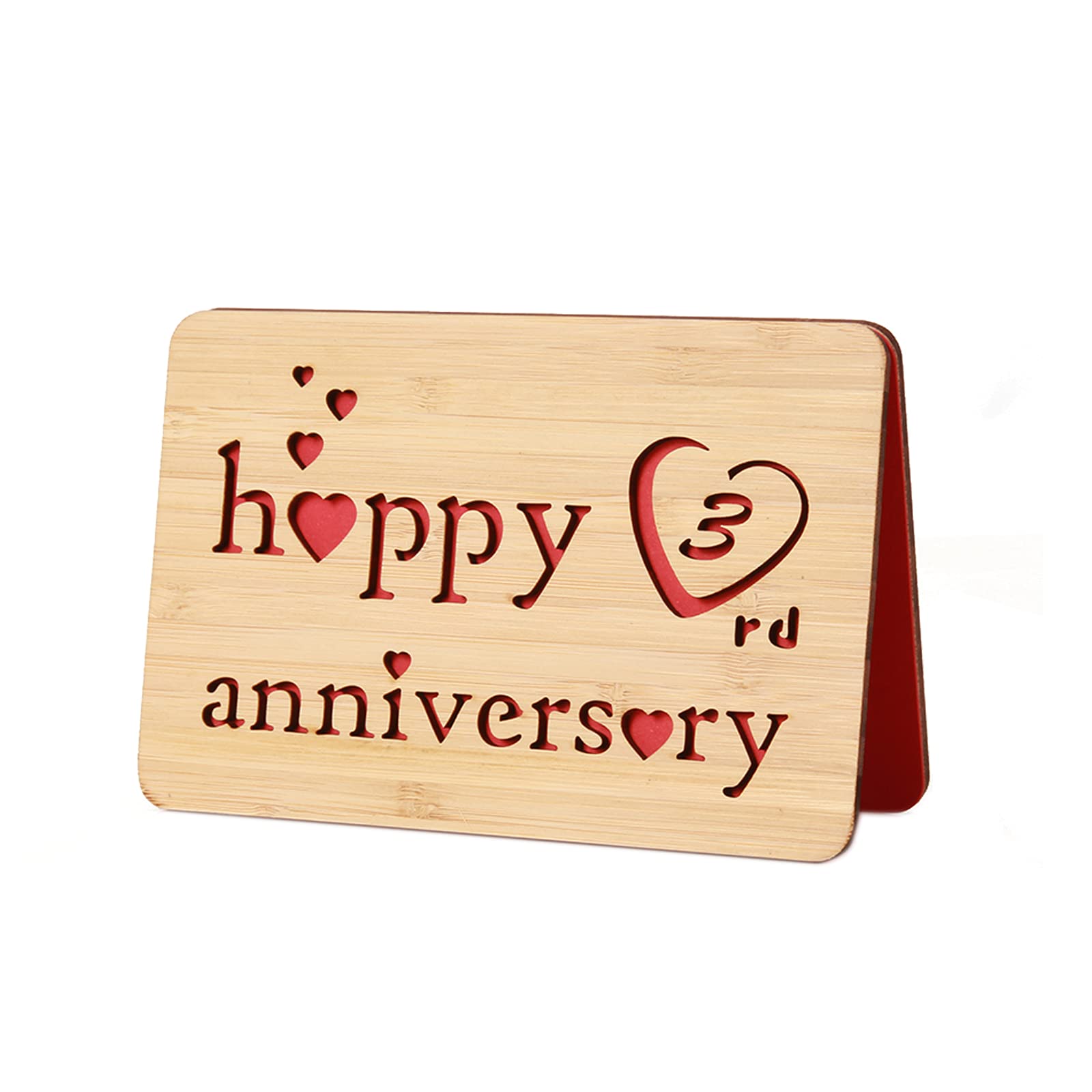I Love You 3rd Happy Anniversary Cards, Handmade Greeting Card with Real Bamboo Wood,3 Years Valentines Day Gifts for Him or Her,3rd Wedding Anniversary Card for Husband,Wife,Couple