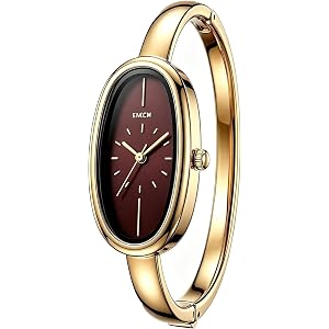 GOODLIYA Women's Watch Delicate Oval Bangle Minimalist Wristwatch | Women Gold Oval Bangle Watch Minimalist Thin Analog Quart