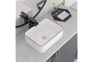 Lofeyo 16"x12" Vessel Sink Modern Art Basin Bathroom Vessel Sink Above Counter Rectangule White Vessel Sinks Rectangluar Farmhouse Bowl Sinks for Bathrooms Vanity Lavatory Bowl Basin