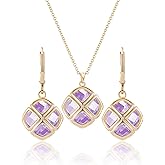 Qinpan Crystal Pendant Necklace Earrings Sets for Women 14K Glod Plated Jewelry