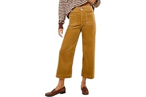 miduo Womens Casual Button Zipper High Waisted Straight Leg Wide Leg Corduroy Pants with Pockets Trousers