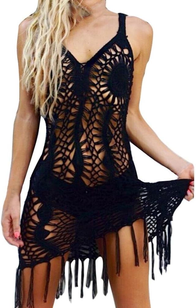 Mounter Women Summer Sleeveless Spaghetti Strap Bodycon Sexy Mesh Loose Lace Boho Beach Short Mini Dress,Irregular Swimsuit Smock