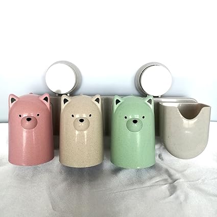 Soporte para cepillos de dientes Set con 3 cute Pig vasos + 1 taza, Set