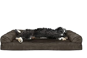 Furhaven Cooling Gel Dog Bed for Large/Medium Dogs w/ Removable Bolsters & Washable Cover, For Dogs Up to 55 lbs - Plush & Suede Sofa - Espresso, Large