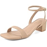 Shoe'N Tale Block Low Heels for Women Chunky Heeled Sandals Ankle Strap Adjustable Buckle Square Toe Comfortable Dressy Shoes