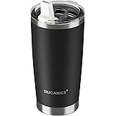 SILICANICE 20 oz Stainless Steel Insulated Tumbler with Straw, Leakproof Lid & Removable Spout, BPA-Free, Odor-Free, Car Cup Holder Friendly for Gym, Office, Home - Black