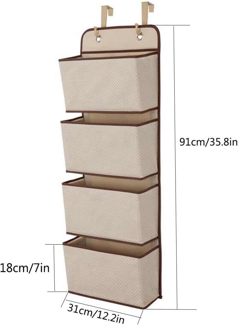Dreamsy Hanging Closet Organizer, 4-Pockets Wall Mount/Over Door Storage for Toys Purses, Keys, Sunglasses - Beige - Image 3