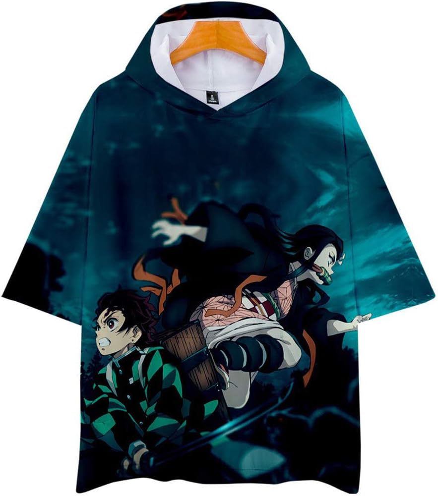 Yagao Demon Slayer:Kimetsu No Yaiba 3D Fashion Men and Women Hoodie Short Sleeves T-Shirt with Hat
