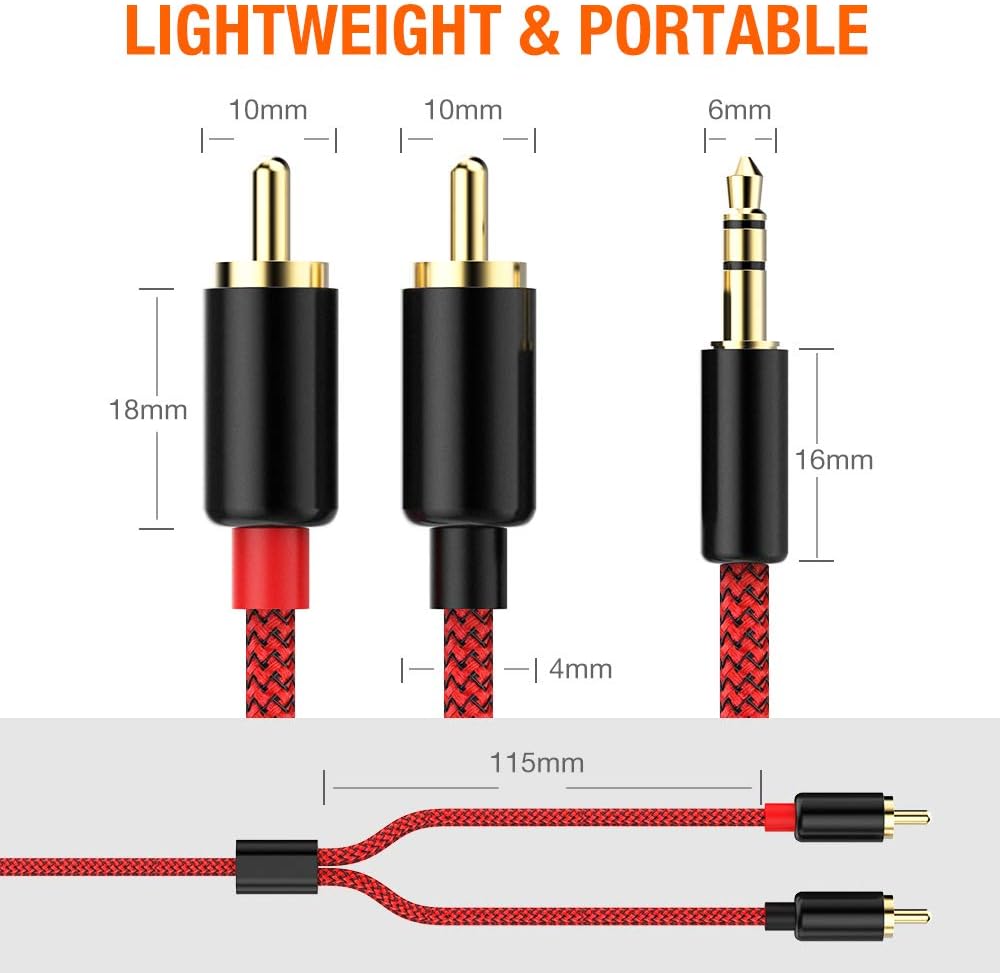 2 Pack RCA Cable, Oldboytech 3.5mm Male to 2RCA Adapter Audio Cable [6 Feet, Hi-Fi Sound] Nylon-Braided AUX Y Cord for Stereo Receiver Speaker Smartphone Tablet HDTV MP3 Player Echo Dot (Red): Industrial & Scientific