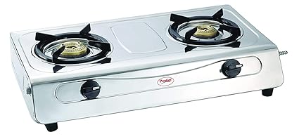Prestige Agni Deluxe Gas Stove - 2 Burner - Stainless Steel, Silver