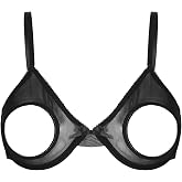 YONGHS Womens Sexy Lingerie Sheer Mesh Hollow Out Open Nipples Wireless Unlined Bra Tops Bralette