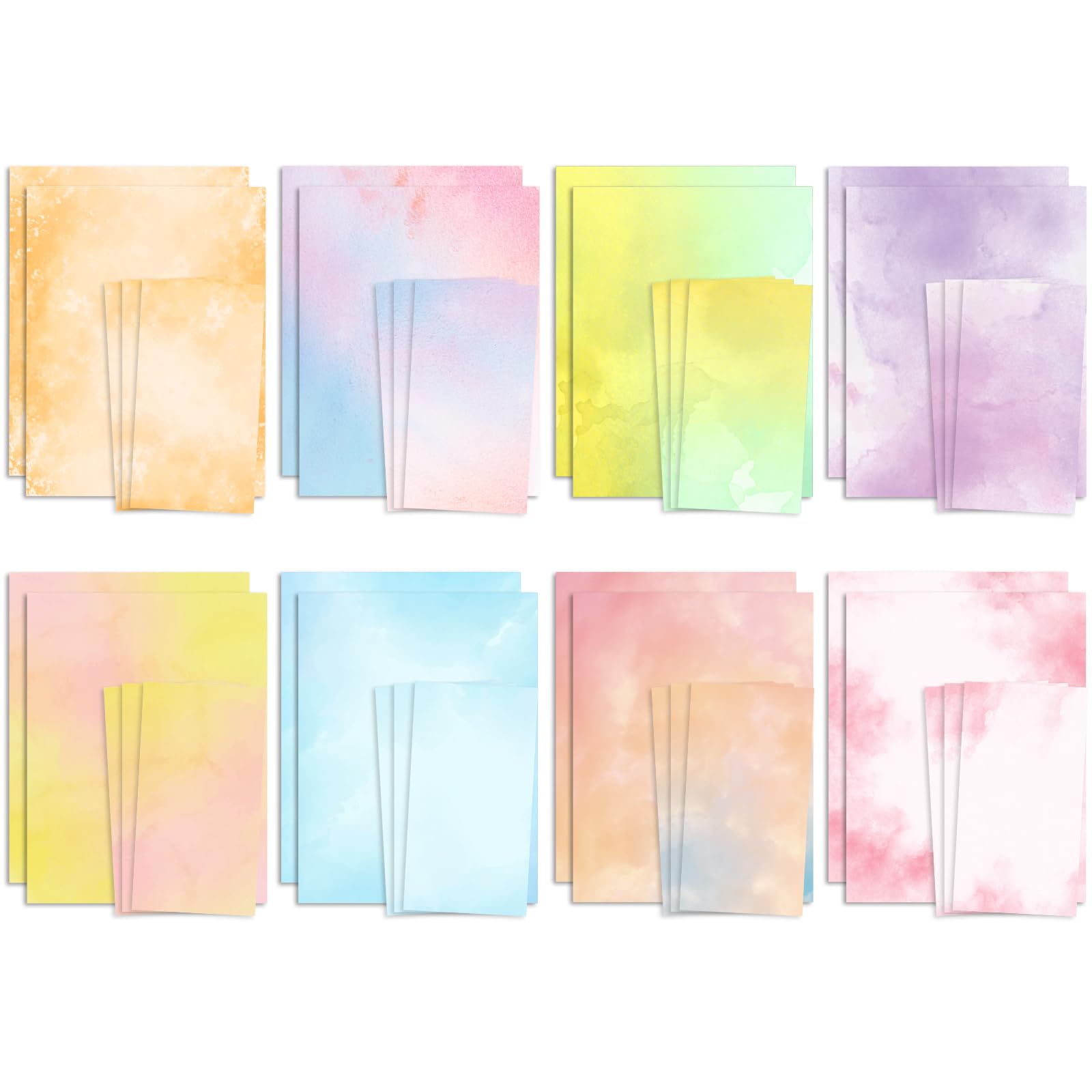 Stationary Paper and Envelopes Set 48 Pack of Watercolor Letter Writing Paper, Decorative Printer Stationery Sheets Set with Assorted Designs - Double-Sided Printing A4 Size