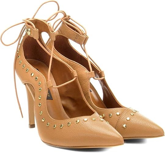 Scarpin Couro Jorge Bischoff Salto Alto Tachas e Amarração - Caramelo - 40 | Amazon.com.br