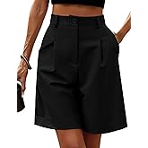 HOTOUCH Bermuda Shorts for Women Summer Dressy Casual Elastic High Waisted Wide Leg Knee Length Shorts with Pockets