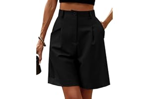 HOTOUCH Shorts for Women Bermuda Shorts Casual Elastic High Waisted Wide Leg Shorts Knee Length Summer Shorts with Pockets