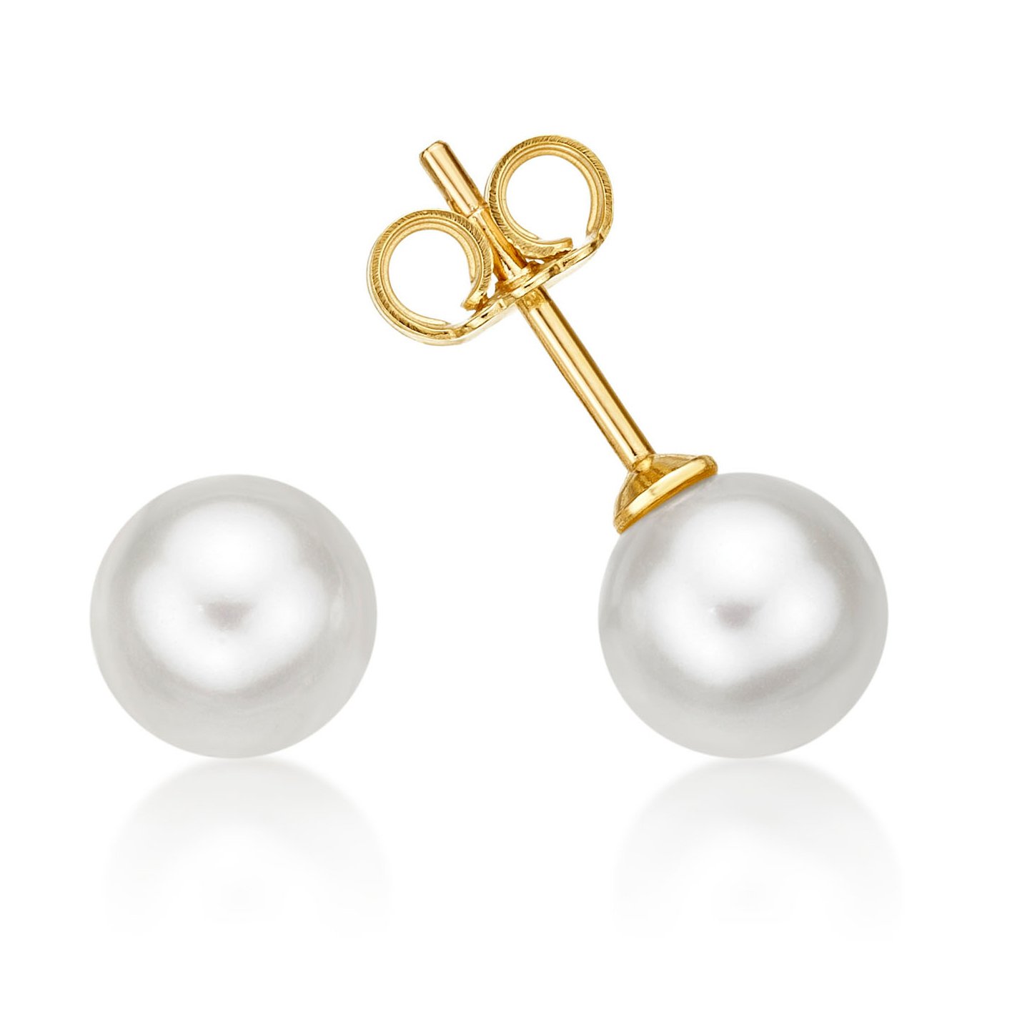 Freshwater Pearl Earrings with 8mm Real Lustrous Round White Freshwater Pearls set in Luxurious 9K Yellow Gold. These Gold Pearl Stud Earrings are a Lovely Gift for Women. โ image 1
