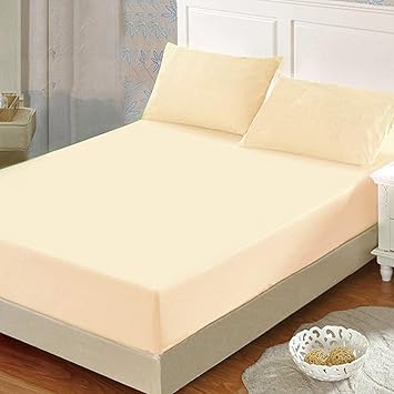 Drap Housse De Qualite En Polycoton 200 Fils 50 Coton 50 Polyester Creme Double Amazon Fr Cuisine Maison