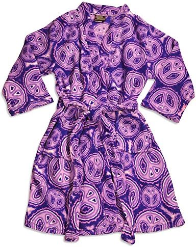 Fancy Girlz - Juniors Plush Tie Dye Peace Fleece Robe, Purple 31208-Small