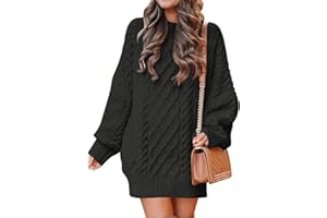 ANRABESS Women Long Sleeve Oversized Cable Knit Chunky Baggy Loose Pullover Tunic Mini Sweater Dress 2024 Trendy Fall Outfits